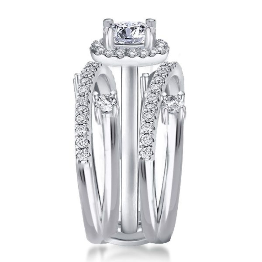 Italo Halo Round Cut Engagement Rings Sets In Sterling Silver - Picture 2 of 10